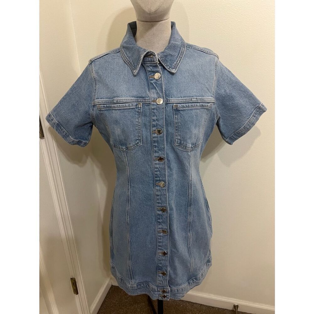 Zara Denim Button-Front Short Sleeve Dress - Light Blue Size XL like new cond